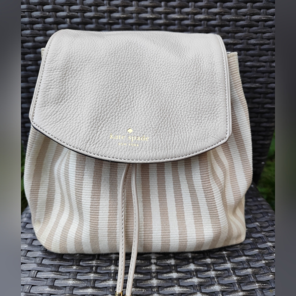 Kate Spade Mulberry Street Small Striped Backpack in Cream and White